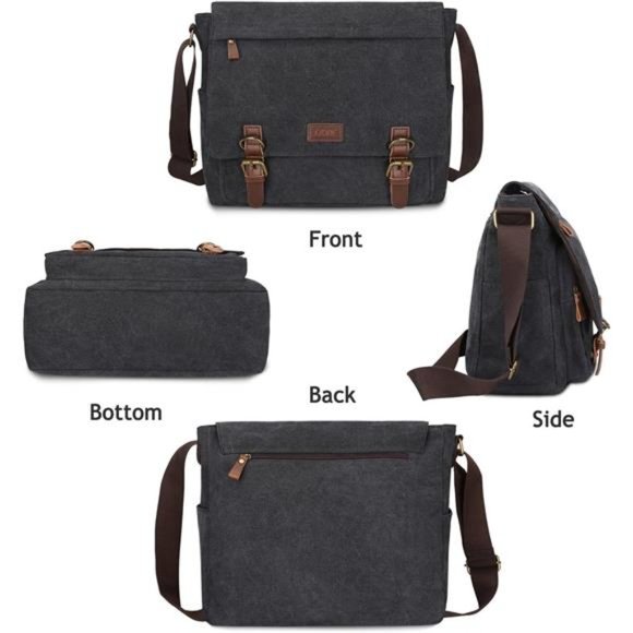 Vintage Canvas Messenger Bag Shoulder Bag 14 Inch Laptop Briefcase - Picture 3 of 6